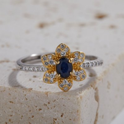 S925 Sterling Silver Ring Set With Natural Sapphire S925 Sterling Silver Ring Set With Natural Sapphire